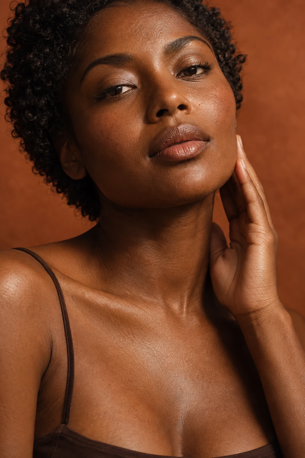 Retrato editorial de beleza com iluminação quente